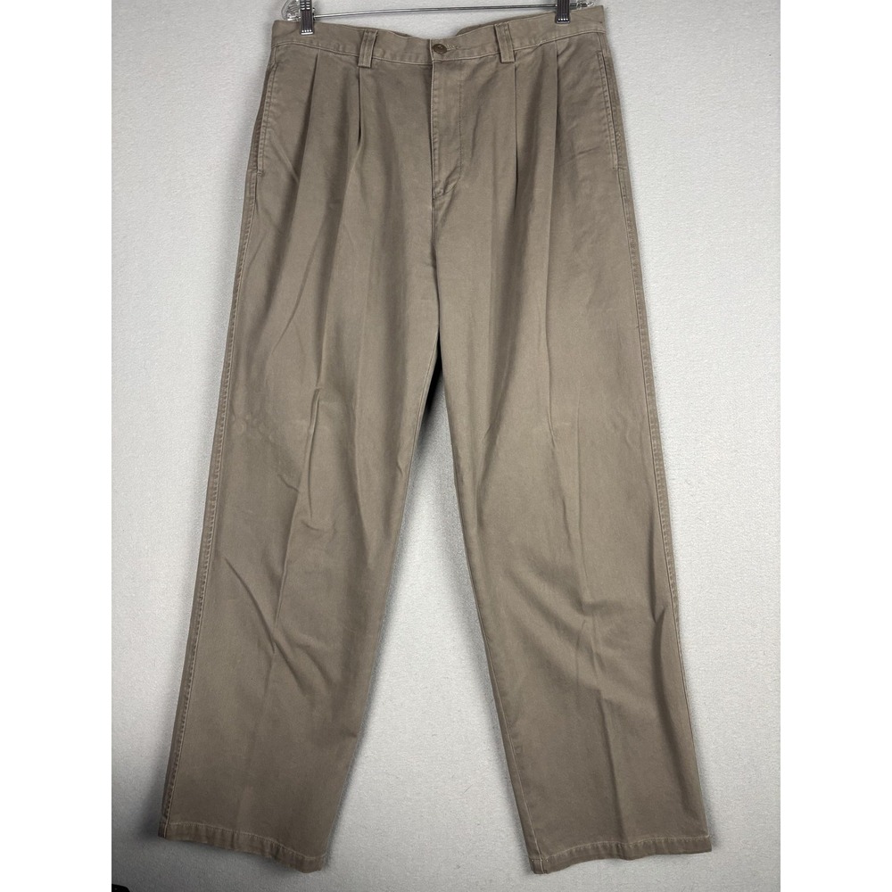 Nautica Pants Mens 36x31 Beige Explorer Pleated Cotton Chino Khakis Classic Fit